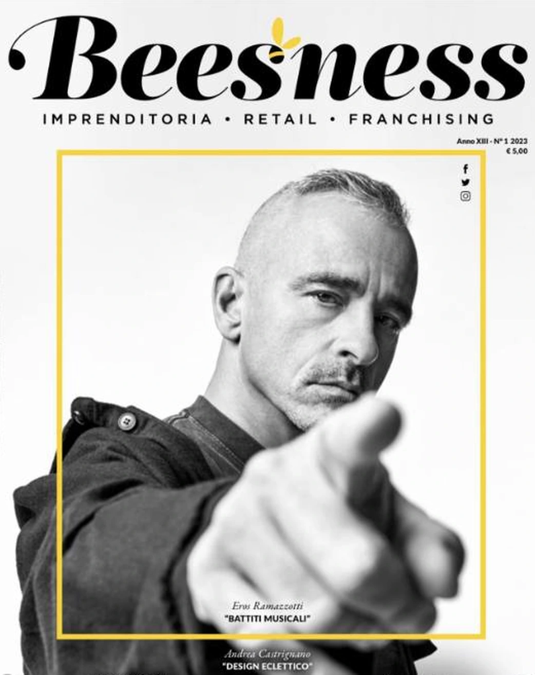 Eros Ramazzotti sulla copertina di Beesness gennaio febbraio 2023